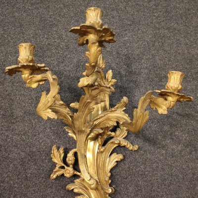 Louis XV French Wall Lights in Gilded Bronze, 1950s, Set of 2-RP-2017509