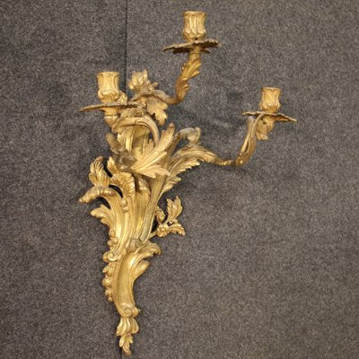 Louis XV French Wall Lights in Gilded Bronze, 1950s, Set of 2-RP-2017509