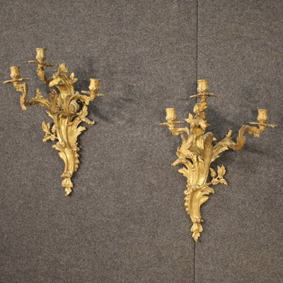 Louis XV French Wall Lights in Gilded Bronze, 1950s, Set of 2-RP-2017509