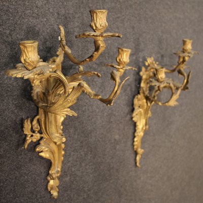 Louis XV French Wall Lights in Gilded Bronze, 1950s, Set of 2-RP-2017509