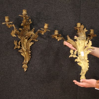 Louis XV French Wall Lights in Gilded Bronze, 1950s, Set of 2-RP-2017509