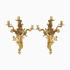 Louis XV French Wall Lights in Gilded Bronze, 1950s, Set of 2-RP-2017509