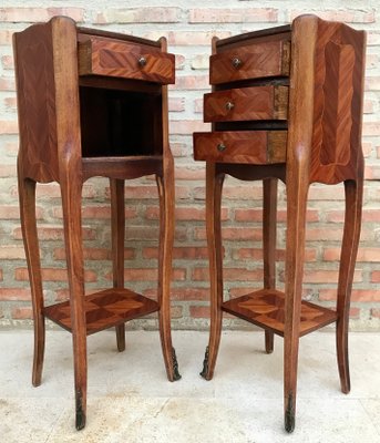 Louis XV French Walnut Bedside Tables with Marquetry, Set of 2-NOU-1354638