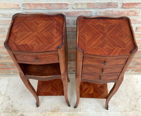 Louis XV French Walnut Bedside Tables with Marquetry, Set of 2-NOU-1354638