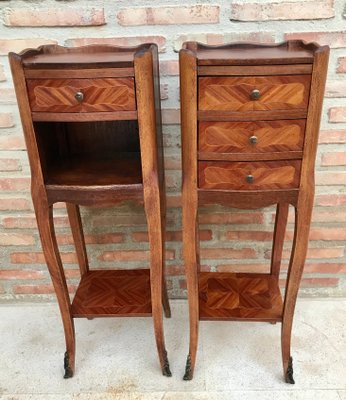 Louis XV French Walnut Bedside Tables with Marquetry, Set of 2-NOU-1354638