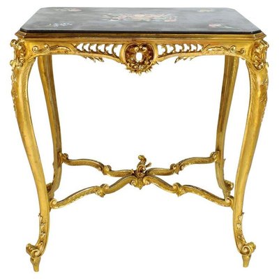 Louis XV Gilded Salon Table with Scagliola Top, France, 1860s-KMT-1293804