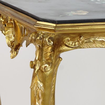 Louis XV Gilded Salon Table with Scagliola Top, France, 1860s-KMT-1293804