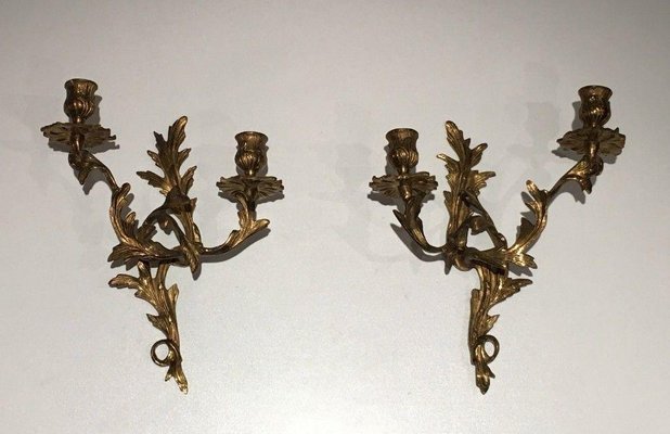 Louis XV Golden Bronze Candleholders, Set of 2-BA-1365810