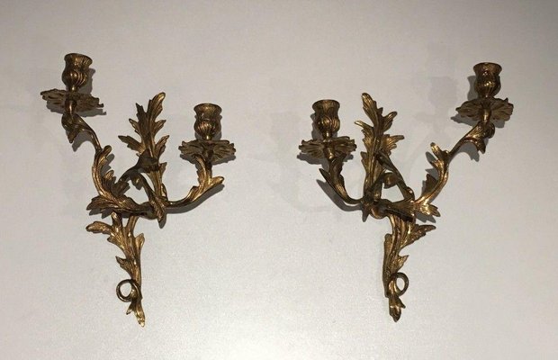 Louis XV Golden Bronze Candleholders, Set of 2-BA-1365810