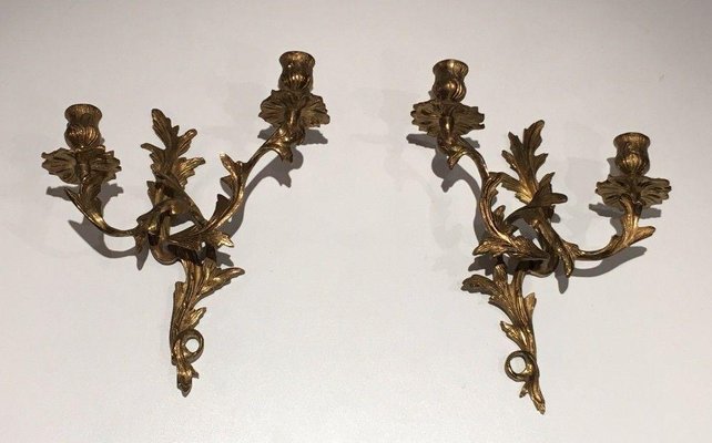 Louis XV Golden Bronze Candleholders, Set of 2-BA-1365810