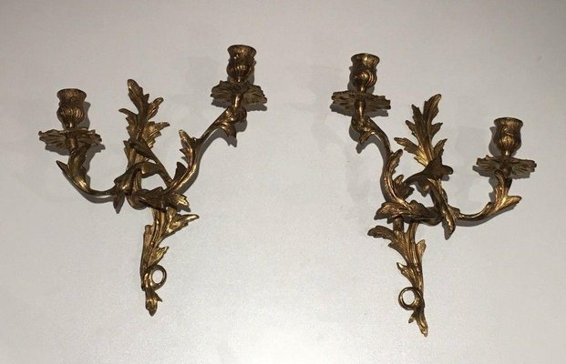 Louis XV Golden Bronze Candleholders, Set of 2-BA-1365810