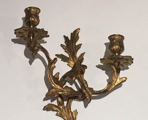 Louis XV Golden Bronze Candleholders, Set of 2-BA-1365810