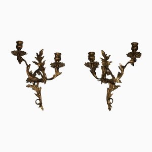 Louis XV Golden Bronze Candleholders, Set of 2-BA-1365810