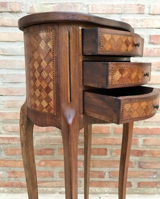 Louis XV Inlaid Walnut 3-Drawer Side Tables or Nightstands with Marquetry, Set of 2-NOU-1354634