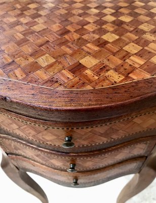 Louis XV Inlaid Walnut 3-Drawer Side Tables or Nightstands with Marquetry, Set of 2-NOU-1354634