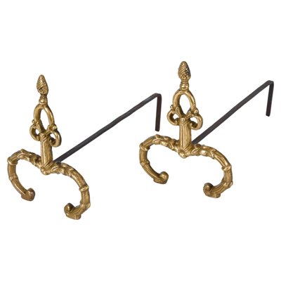 Louis XV Italian Andirons in Gilt Bronze and Iron, Italy, 1940s, Set of 2-JDR-1732623