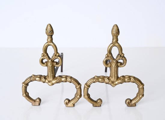 Louis XV Italian Andirons in Gilt Bronze and Iron, Italy, 1940s, Set of 2-JDR-1732623