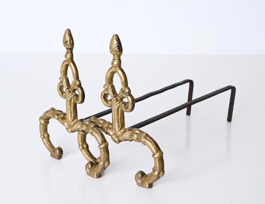 Louis XV Italian Andirons in Gilt Bronze and Iron, Italy, 1940s, Set of 2-JDR-1732623