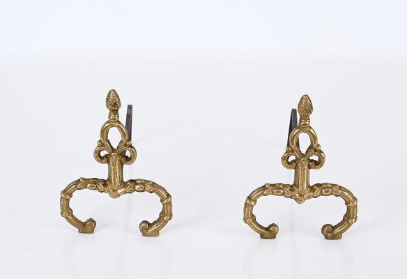 Louis XV Italian Andirons in Gilt Bronze and Iron, Italy, 1940s, Set of 2-JDR-1732623