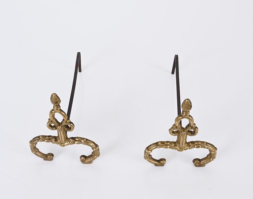 Louis XV Italian Andirons in Gilt Bronze and Iron, Italy, 1940s, Set of 2-JDR-1732623