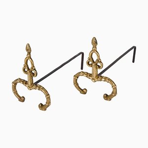 Louis XV Italian Andirons in Gilt Bronze and Iron, Italy, 1940s, Set of 2-JDR-1732623