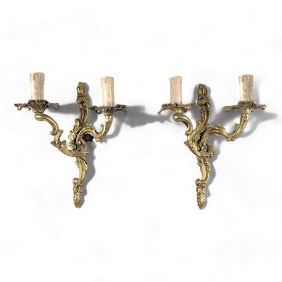 Louis XV Rocaille Style Bronze Wall Lights, Set of 2-HLV-2024381