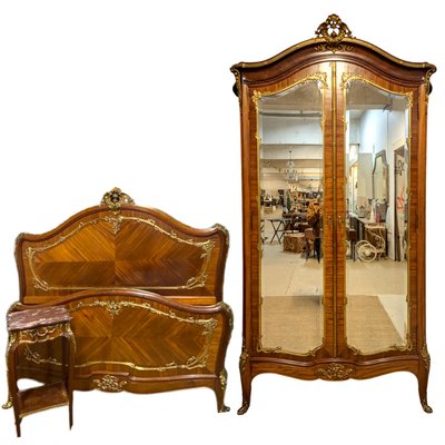 Louis XV Style Bedroom Set in Rosewood, 1890s, Set of 3-HLV-1731356