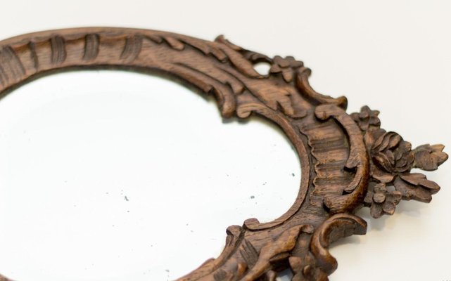 Louis XV Style Carved Oakwood Hand Mirror-KEG-1086698