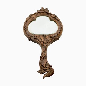 Louis XV Style Carved Oakwood Hand Mirror-KEG-1086698