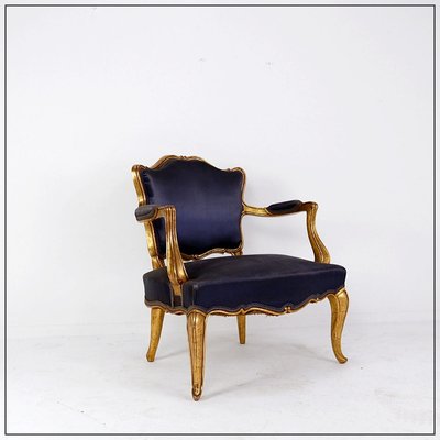 Louis XV Style Chairs with Navy Blue Silk-NYF-2019074