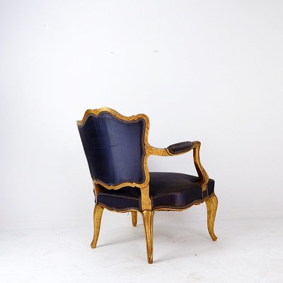 Louis XV Style Chairs with Navy Blue Silk-NYF-2019074