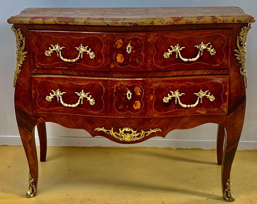 Louis XV Style Curved Chest of Drawers in Precious Wood Marquetry-EQU-1417569