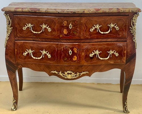 Louis XV Style Curved Chest of Drawers in Precious Wood Marquetry-EQU-1417569