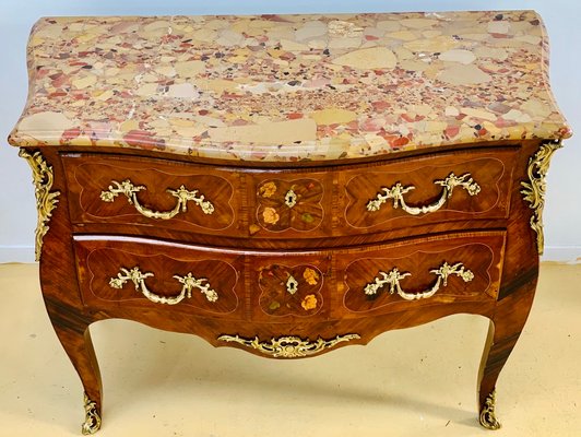 Louis XV Style Curved Chest of Drawers in Precious Wood Marquetry-EQU-1417569