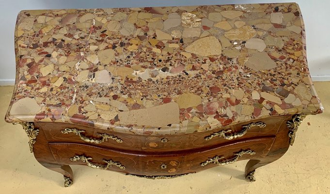 Louis XV Style Curved Chest of Drawers in Precious Wood Marquetry-EQU-1417569