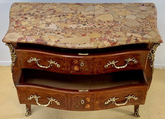 Louis XV Style Curved Chest of Drawers in Precious Wood Marquetry-EQU-1417569