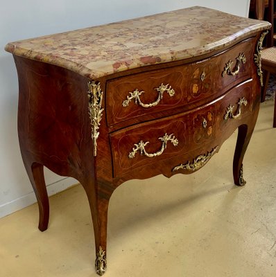 Louis XV Style Curved Chest of Drawers in Precious Wood Marquetry-EQU-1417569