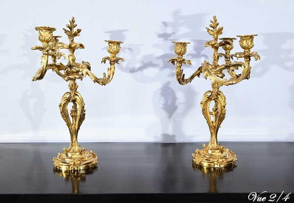 Louis XV Style Gilded Bronze Candelabras, Late 19th Century, Set of 2-RVK-1724981