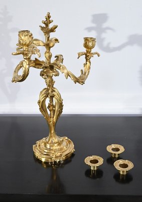 Louis XV Style Gilded Bronze Candelabras, Late 19th Century, Set of 2-RVK-1724981