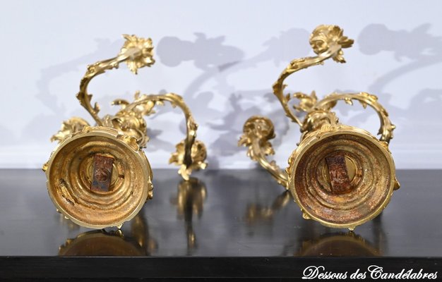 Louis XV Style Gilded Bronze Candelabras, Late 19th Century, Set of 2-RVK-1724981