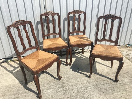 Louis XV Style Oak Dining Chairs, 1940s, Set of 4-WQQ-913729