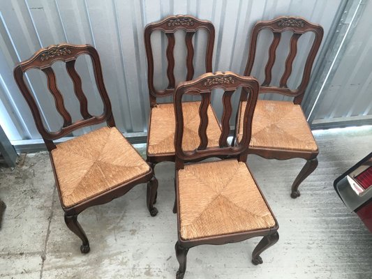 Louis XV Style Oak Dining Chairs, 1940s, Set of 4-WQQ-913729