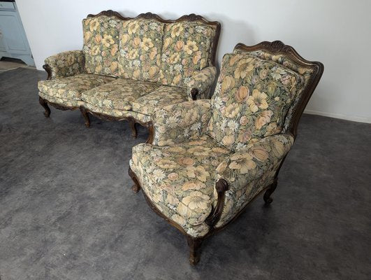 Louis XV Style Oak Living Room Set, Set of 4-HLV-2033144