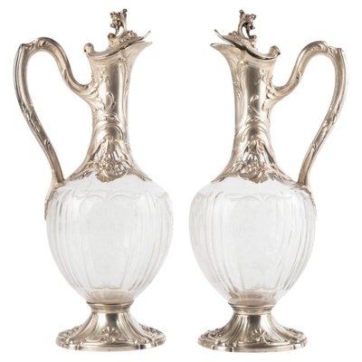 Louis XV Style Silver and Crystal Ewers, Set of 2-WFS-1763935