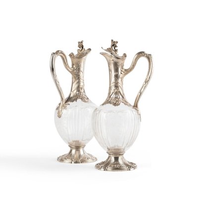 Louis XV Style Silver and Crystal Ewers, Set of 2-WFS-1763935