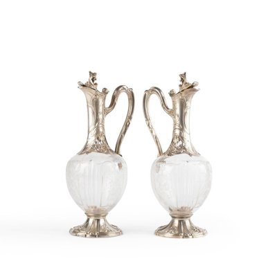 Louis XV Style Silver and Crystal Ewers, Set of 2-WFS-1763935