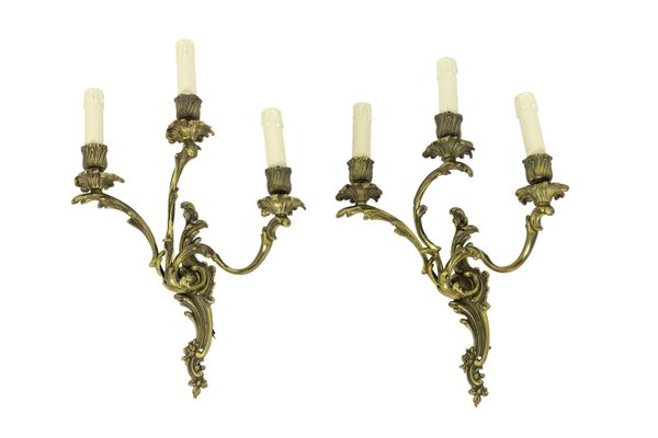 Louis XV Style Wall Sconces in Gilt Bronze, 1950s, Set of 2-CEJ-714880