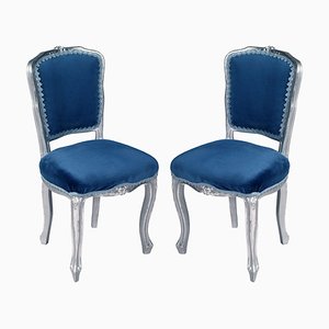 Louis XV Venetian Side Chairs in Silvered Hand-Carved Walnut, Set of 2-NJV-748564