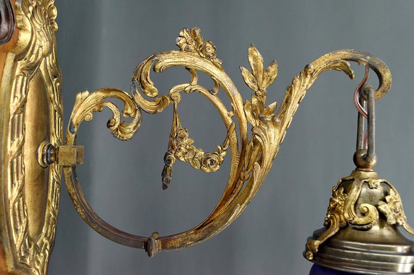 Louis XV Wall Sconces in Walnut Bases and Glass Tulips, 1890s, Set of 2-XNH-1807991