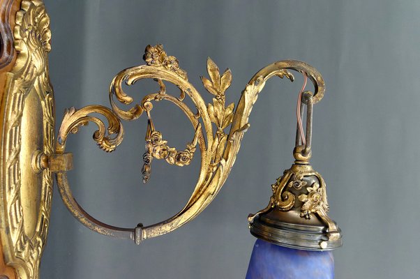 Louis XV Wall Sconces in Walnut Bases and Glass Tulips, 1890s, Set of 2-XNH-1807991